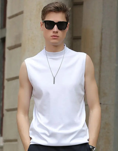 Load image into Gallery viewer, Men&#39;S Modal Vest T-Shirt with High Collar Solid Color Sleeveless Tank Top for Summer Slim Fit Fitness Sportswear Clothes Tops
