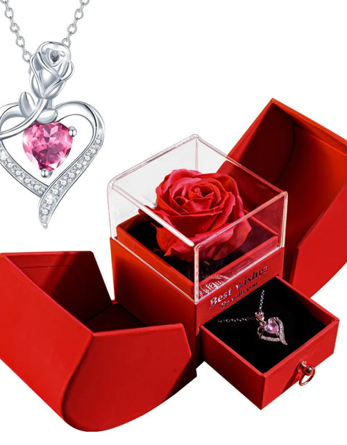 Load image into Gallery viewer, Gifts for Women Eternal Rose Box Heart Pendant Necklace Forever Flower Jewelry Case Wedding Mothers Day Jewelry Girlfriend Gift
