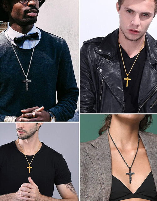 Load image into Gallery viewer, Men Cross Necklace Pendant 18K Gold Lord&#39;S Prayer Pendant with 22+2 Inch Chain,With Gift Packaged
