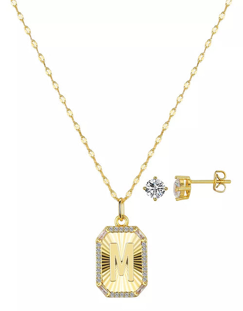 Load image into Gallery viewer, Cubic Zirconia Initial Pendant Necklace and Stud Earring Set
