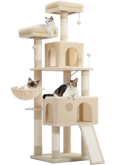 Load image into Gallery viewer, Cat Tree Luxury Cat Towers with Double Condos Spacious Perch Cat Hammock Fully Wrapped Scratching Sisal Post and Dangling Balls
