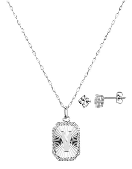 Load image into Gallery viewer, Cubic Zirconia Initial Pendant Necklace and Stud Earring Set
