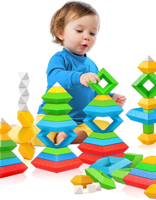 Load image into Gallery viewer, Toddler Stacking Building Blocks Educational Toys, Montessori Activities Learning Toys for 1 2 3+ Year Old, Sensory Toys Gifts for Toddler 1-3Y Boys &amp; Girls, 30 Piece Set
