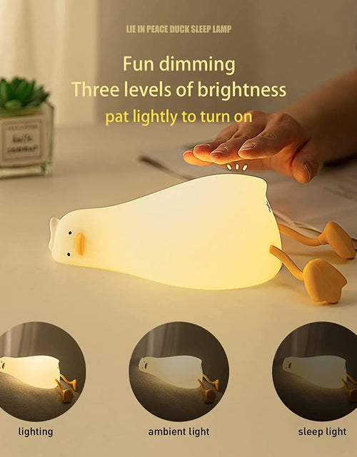 Load image into Gallery viewer, Benson Lying Flat Duck Night Light, LED Squishy Duck Lamp, Cute Light up Duck, Silicone Dimmable Nursery Nightlight,
