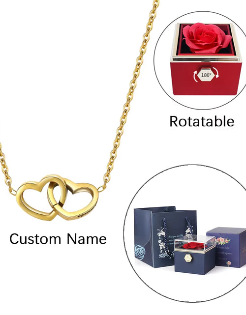 Load image into Gallery viewer, ETERNAL ROSE BOX - W/ENGRAVED NECKLACE &amp; REALROSE Flower Gift Box Heart Pendant Customize Necklace Valentine&#39;S Day Gift for Her
