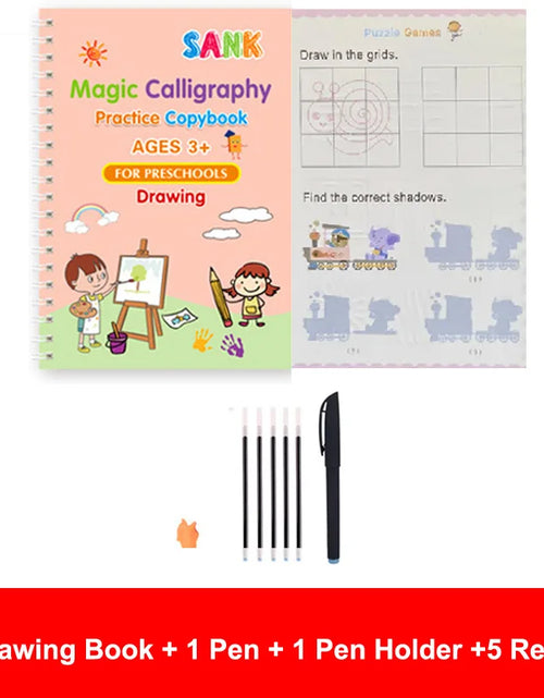 Load image into Gallery viewer, 4Pcs Sank Magic Practice Copybook Pen Preschools Kids Calligraphy English Verison Free Wiping Children Reusable Writing Book
