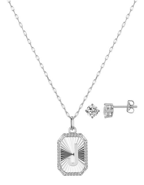 Load image into Gallery viewer, Cubic Zirconia Initial Pendant Necklace and Stud Earring Set
