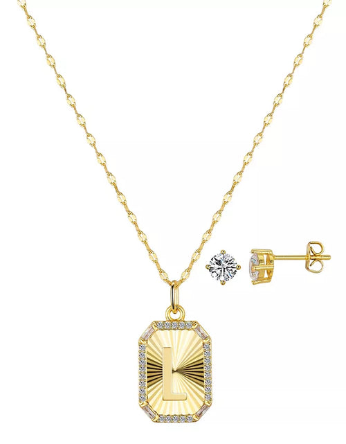 Load image into Gallery viewer, Cubic Zirconia Initial Pendant Necklace and Stud Earring Set
