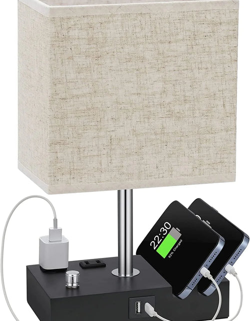 Load image into Gallery viewer, Bedside Table Lamp for Bedroom with Dual Fast USB Charging Ports, Fully Dimmable Nightstand Lamps with 2 Phone Stands and 2 Charging Outlets, Desk Lamp with Fabric Shade for Living Room
