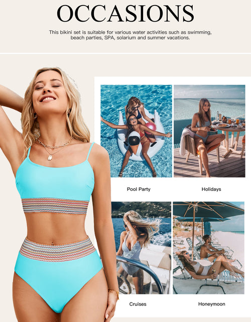 Load image into Gallery viewer, Women&#39;S Bikini Sets Colorblock Trim 2 Piece Swimsuit High Waisted Bathing Suits for Women Scoop Neck Adjustable Spaghetti Straps Bikini Swimwear Blue XS
