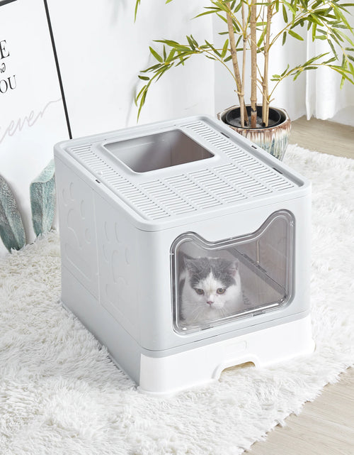 Load image into Gallery viewer, XXL Large Space Foldable Cat Litter Box with Front Entry &amp; Top Exit with Tray
