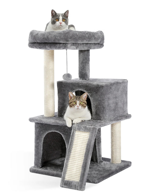 Load image into Gallery viewer, Cat Tree Luxury Cat Towers with Double Condos Spacious Perch Cat Hammock Fully Wrapped Scratching Sisal Post and Dangling Balls
