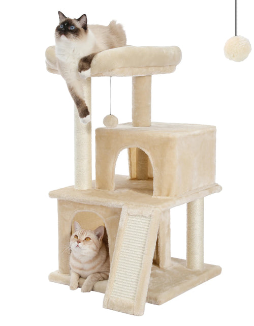 Load image into Gallery viewer, Cat Tree Luxury Cat Towers with Double Condos Spacious Perch Cat Hammock Fully Wrapped Scratching Sisal Post and Dangling Balls
