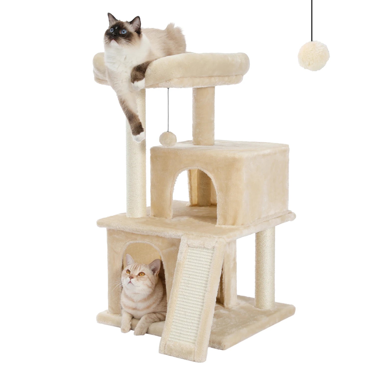 Cat Tree Luxury Cat Towers with Double Condos Spacious Perch Cat Hammock Fully Wrapped Scratching Sisal Post and Dangling Balls