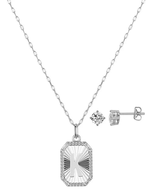 Load image into Gallery viewer, Cubic Zirconia Initial Pendant Necklace and Stud Earring Set
