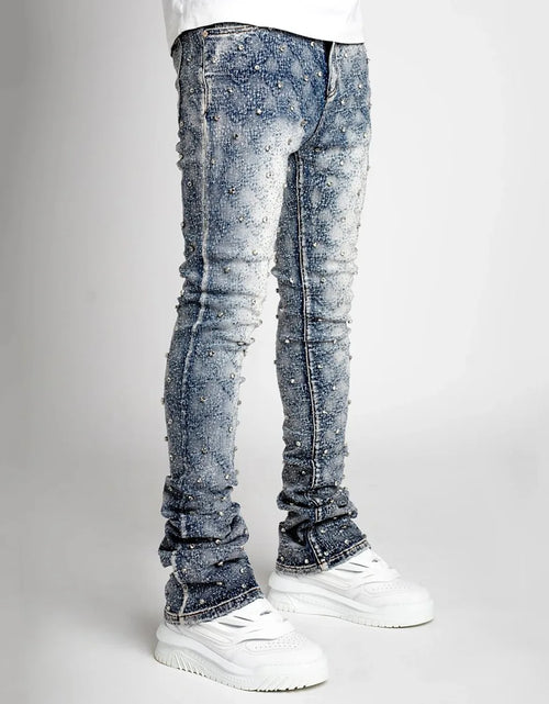 Load image into Gallery viewer, European Personality Stacked Jeans for Men Slim Fit Stretchy Pearls Man&#39;S New Designer Jeans
