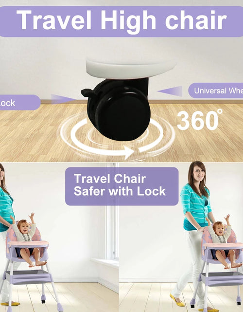 Load image into Gallery viewer, XUDREZ 4-In-1 Baby High Chair Portable Baby Dining Chairs Eat &amp; Play Convertible High Chair with Five-Point Snap Button, Double-Layer Dinner Plate and Toy Rack, Purple
