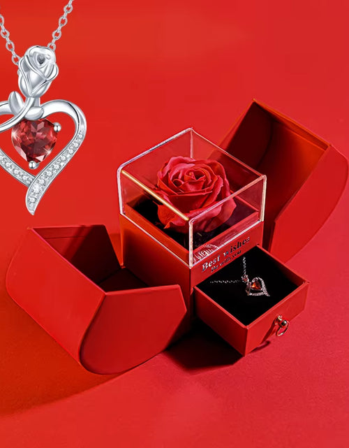 Load image into Gallery viewer, Gifts for Women Eternal Rose Box Heart Pendant Necklace Forever Flower Jewelry Case Wedding Mothers Day Jewelry Girlfriend Gift
