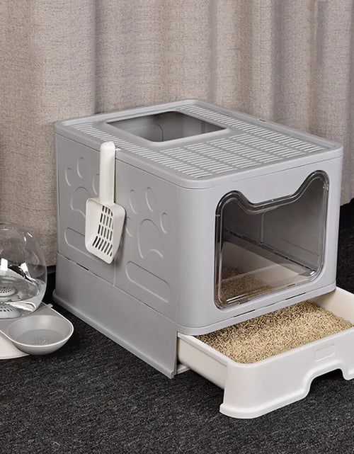 Load image into Gallery viewer, XXL Large Space Foldable Cat Litter Box with Front Entry &amp; Top Exit with Tray
