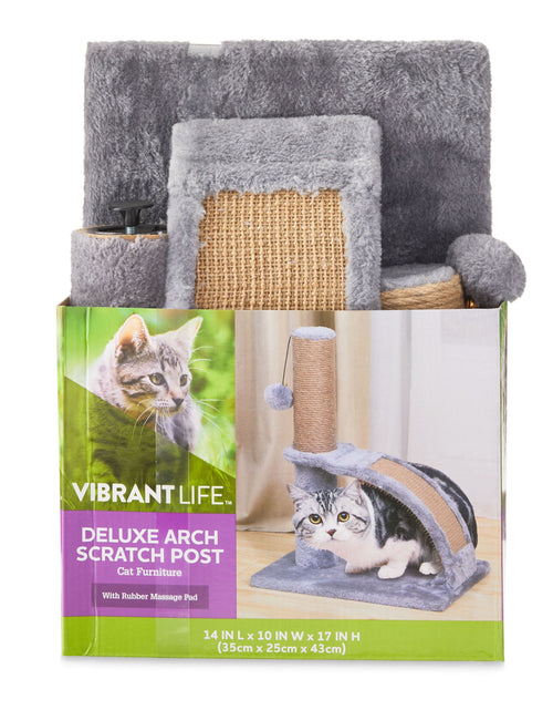 Load image into Gallery viewer, 17&quot;Deluxe Jute Cat Scratching Post with Arch Grooming Massager, Gray, Pack of 1
