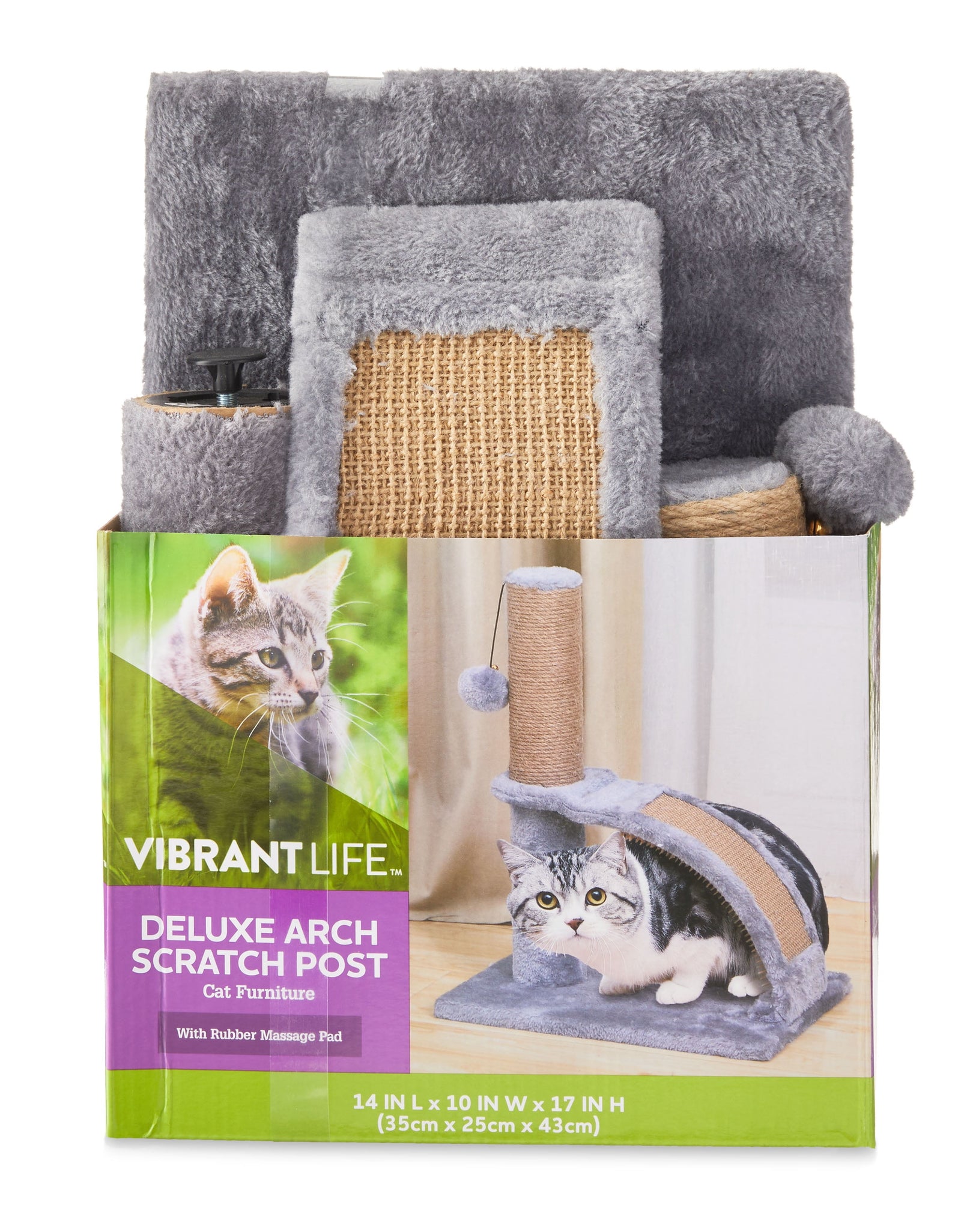 17"Deluxe Jute Cat Scratching Post with Arch Grooming Massager, Gray, Pack of 1