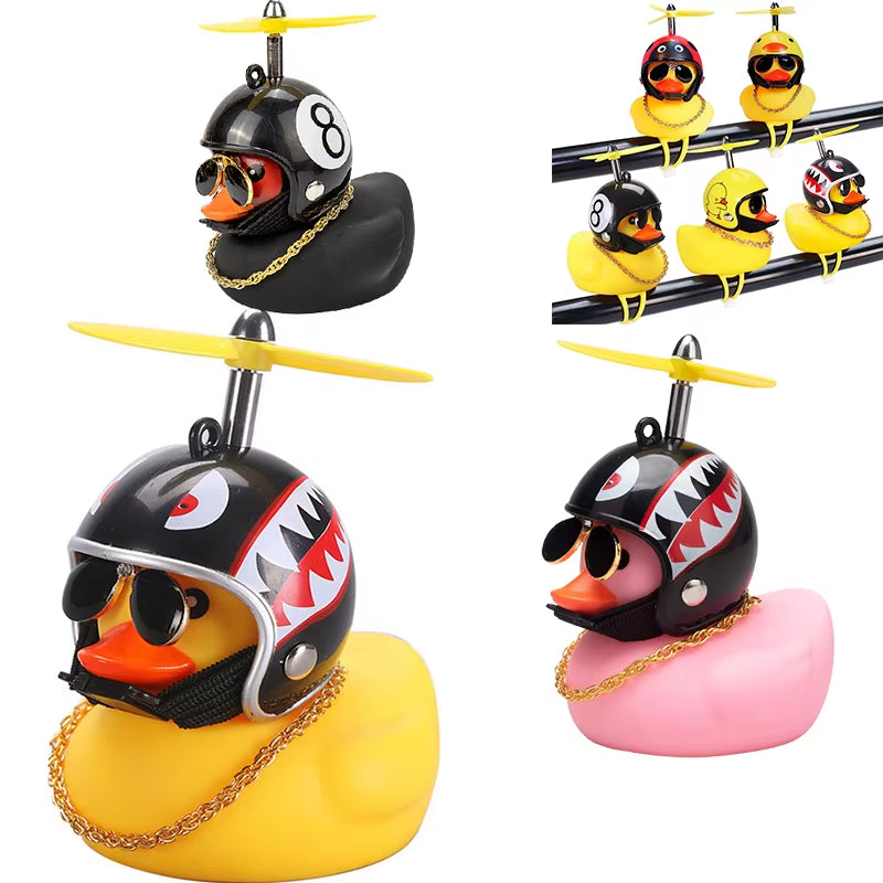 Car Duck with Helmet Broken Wind Pendant Small Yellow Duck Road Bike Motor Helmet Riding Cycling Accessories without Lights