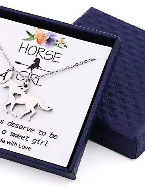 Load image into Gallery viewer, Girls Horse Necklace, Dainty Horse Jewelry for Girls Initial Necklace, Stainless Steel Kids Heart Initial Necklace Horse Girl Horse Pendant Letter Necklace Horse Gifts for Teen Girls Horse Lovers
