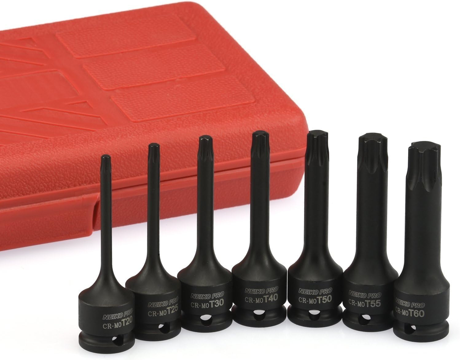 01132B 3/8” Drive Torx Star Driver Bit Socket Set 7 Piece T20 to T60 3” Length Cr-Mo Impact Grade