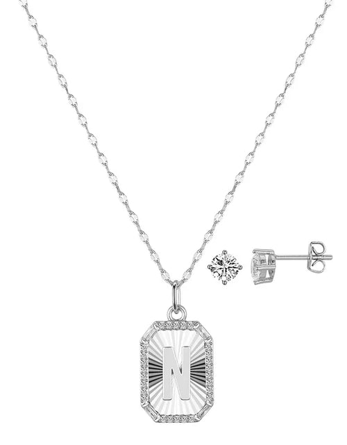 Load image into Gallery viewer, Cubic Zirconia Initial Pendant Necklace and Stud Earring Set
