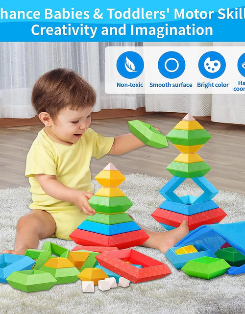 Load image into Gallery viewer, Toddler Stacking Building Blocks Educational Toys, Montessori Activities Learning Toys for 1 2 3+ Year Old, Sensory Toys Gifts for Toddler 1-3Y Boys &amp; Girls, 30 Piece Set
