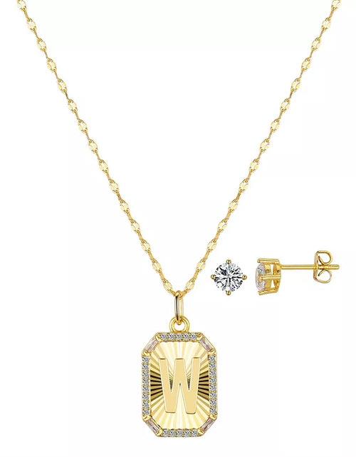 Load image into Gallery viewer, Cubic Zirconia Initial Pendant Necklace and Stud Earring Set
