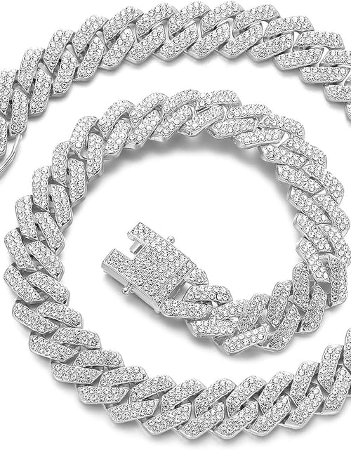 Load image into Gallery viewer, Junvirtuous Cuban Link Chain Mens Iced Out Miami Cuban Necklace Silver/Gold Hip
