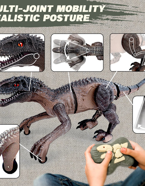 Load image into Gallery viewer, Remote Control Dinosaur Toy for Kids, LED Lightup Walking Roaring Velociraptor, RC Dinosaur Toys for 3-6 Boys Girls
