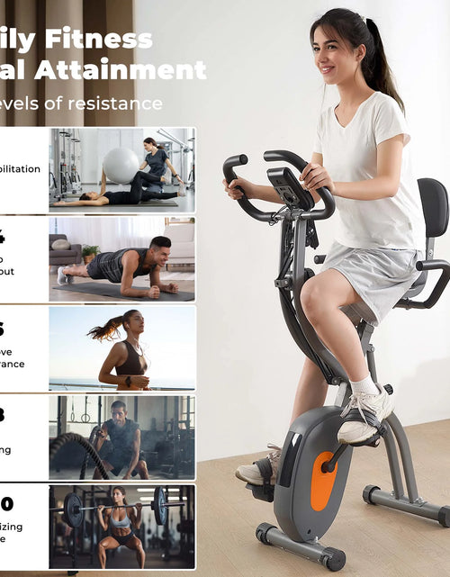 Load image into Gallery viewer, Folding Exercise Bike Stationary Recumbent 3-In-1 Exercise Bike Portable Magnetic with Adjustable Arm Resistance Bands and LCD Monitor and Pulse Grip for Home Use
