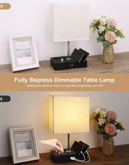 Load image into Gallery viewer, Bedside Table Lamp for Bedroom with Dual Fast USB Charging Ports, Fully Dimmable Nightstand Lamps with 2 Phone Stands and 2 Charging Outlets, Desk Lamp with Fabric Shade for Living Room
