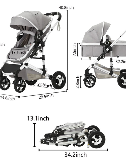 Load image into Gallery viewer, 3-In-1 Convertible Baby Stroller, Folding Newborn Stroller with Big Seat, 21LB, Dark Grey
