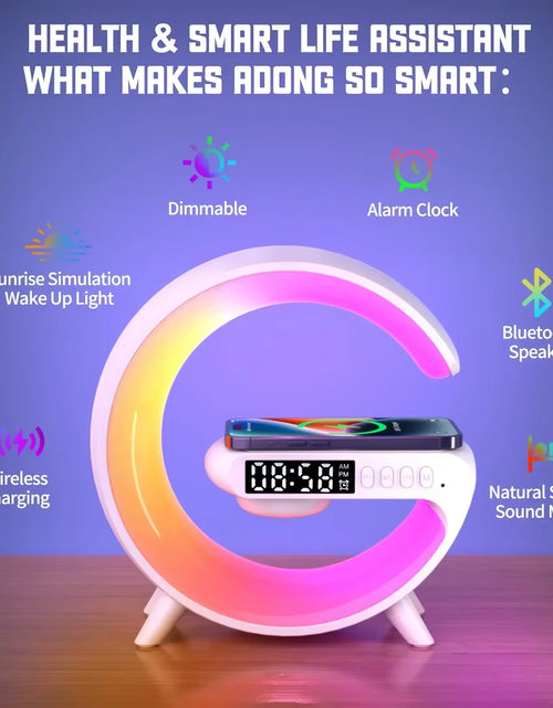 Load image into Gallery viewer, G Atmosphere Goodnight Light Wireless Charger Speaker Clock 6 Lighting Modes for Iphone 15 14 13 Samsung Fast Charging Station
