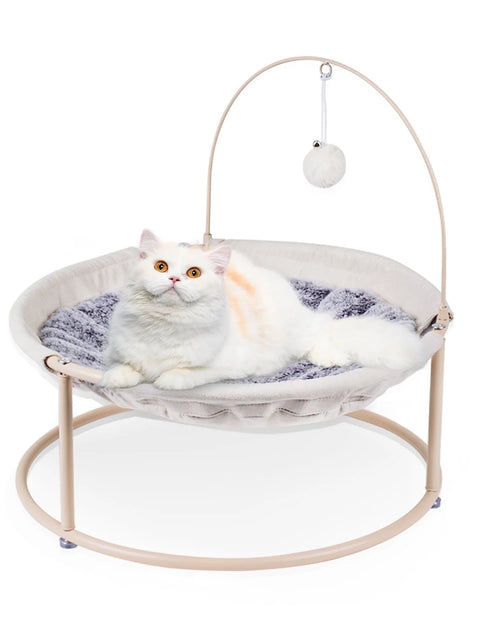 Load image into Gallery viewer, Cat Hammocks, Elevated Cat Bed with Bouncy Ball &amp; Bell, for Cats and Small Dogs, Off-White
