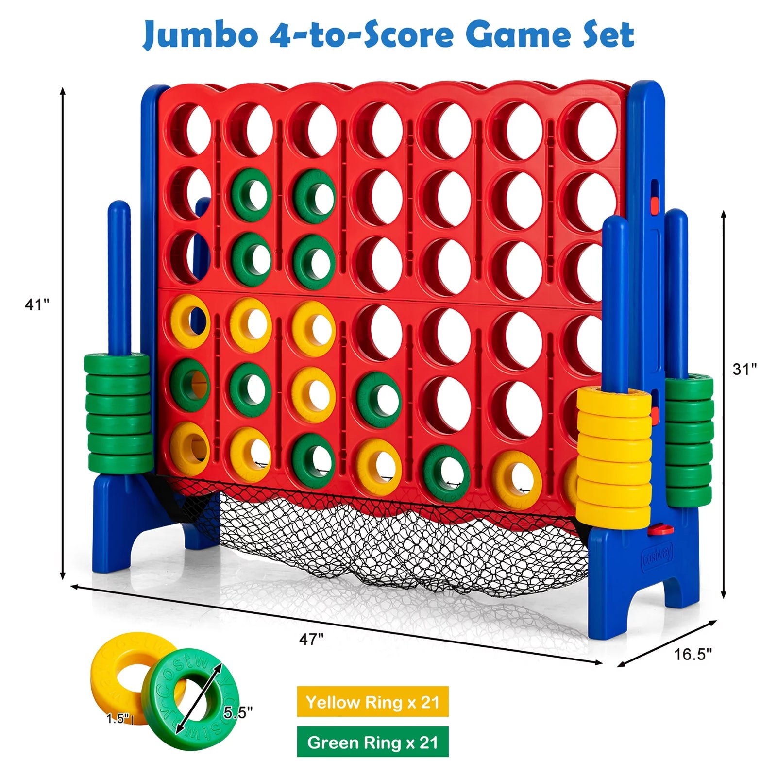 4-To-Score Giant Game Set 4-In-A-Row Connect Game W/Net Storage for Kids & Adult