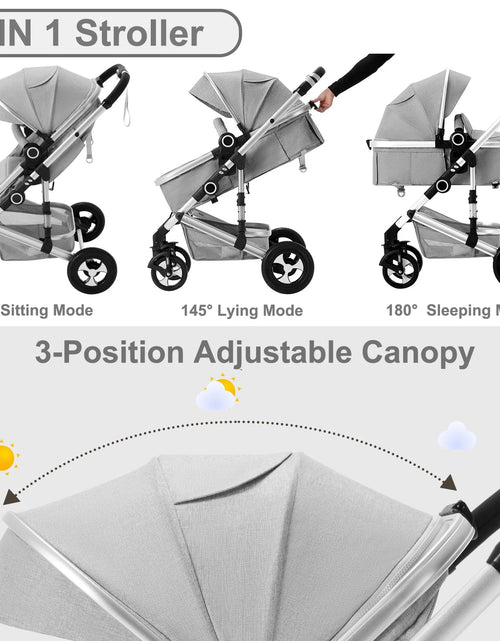 Load image into Gallery viewer, 3-In-1 Convertible Baby Stroller, Folding Newborn Stroller with Big Seat, 21LB, Dark Grey
