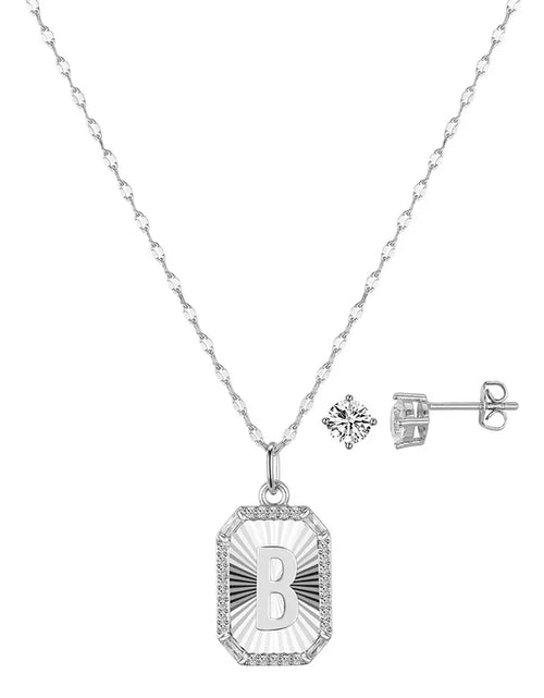 Load image into Gallery viewer, Cubic Zirconia Initial Pendant Necklace and Stud Earring Set
