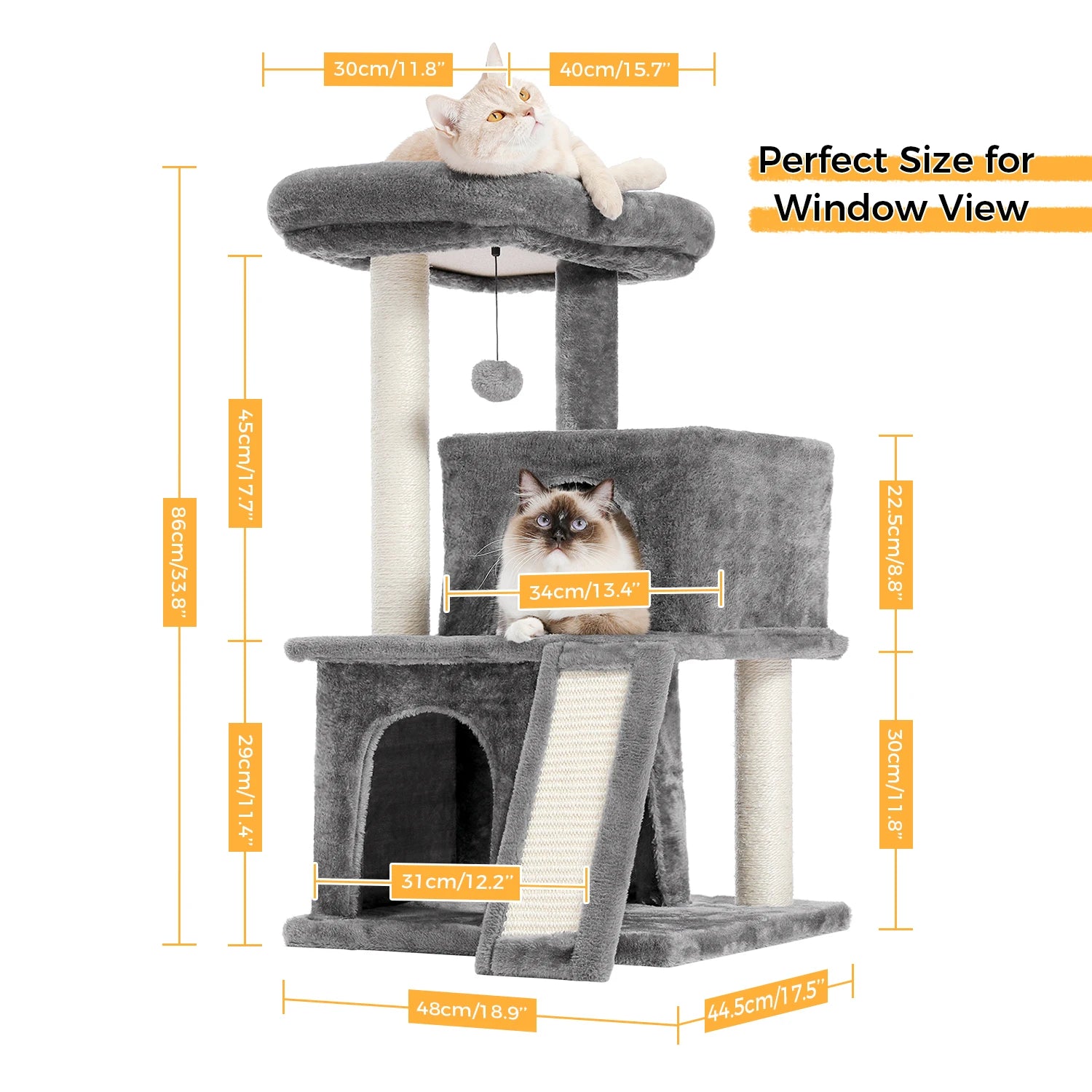 Cat Tree Luxury Cat Towers with Double Condos Spacious Perch Cat Hammock Fully Wrapped Scratching Sisal Post and Dangling Balls