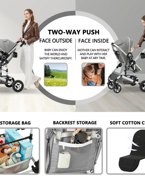 Load image into Gallery viewer, 3-In-1 Convertible Baby Stroller, Folding Newborn Stroller with Big Seat, 21LB, Dark Grey
