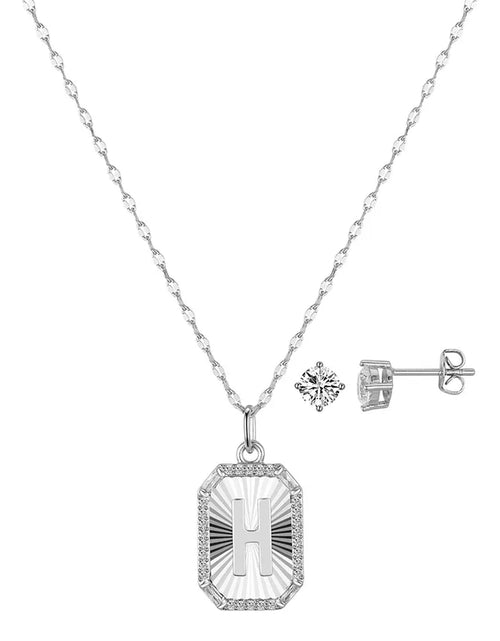 Load image into Gallery viewer, Cubic Zirconia Initial Pendant Necklace and Stud Earring Set
