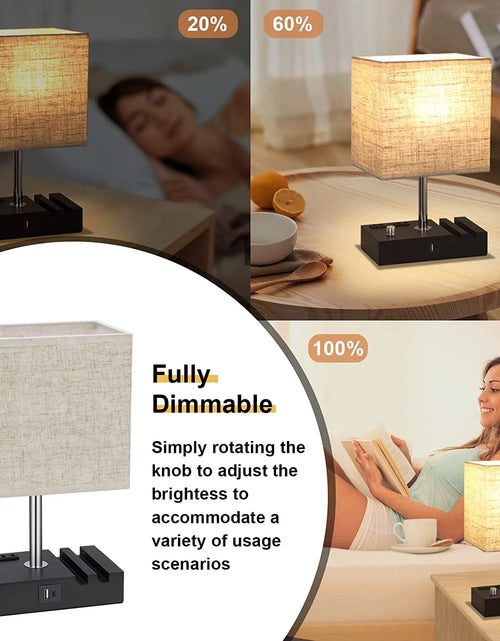 Load image into Gallery viewer, Bedside Table Lamp for Bedroom with Dual Fast USB Charging Ports, Fully Dimmable Nightstand Lamps with 2 Phone Stands and 2 Charging Outlets, Desk Lamp with Fabric Shade for Living Room
