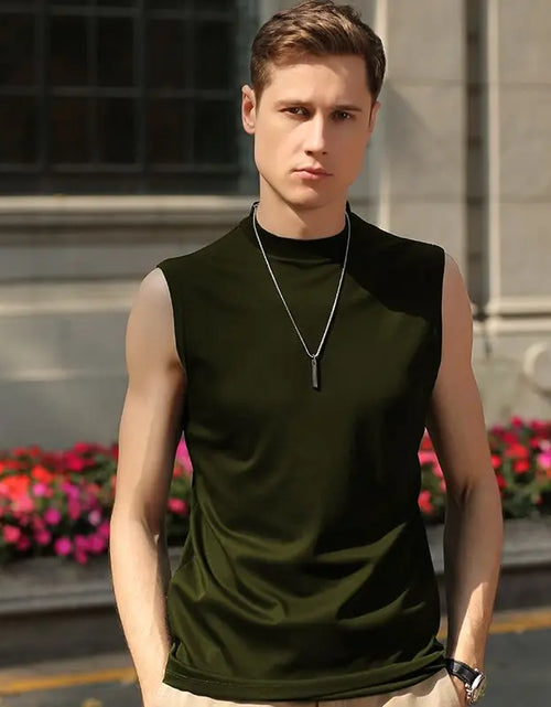 Load image into Gallery viewer, Men&#39;S Modal Vest T-Shirt with High Collar Solid Color Sleeveless Tank Top for Summer Slim Fit Fitness Sportswear Clothes Tops
