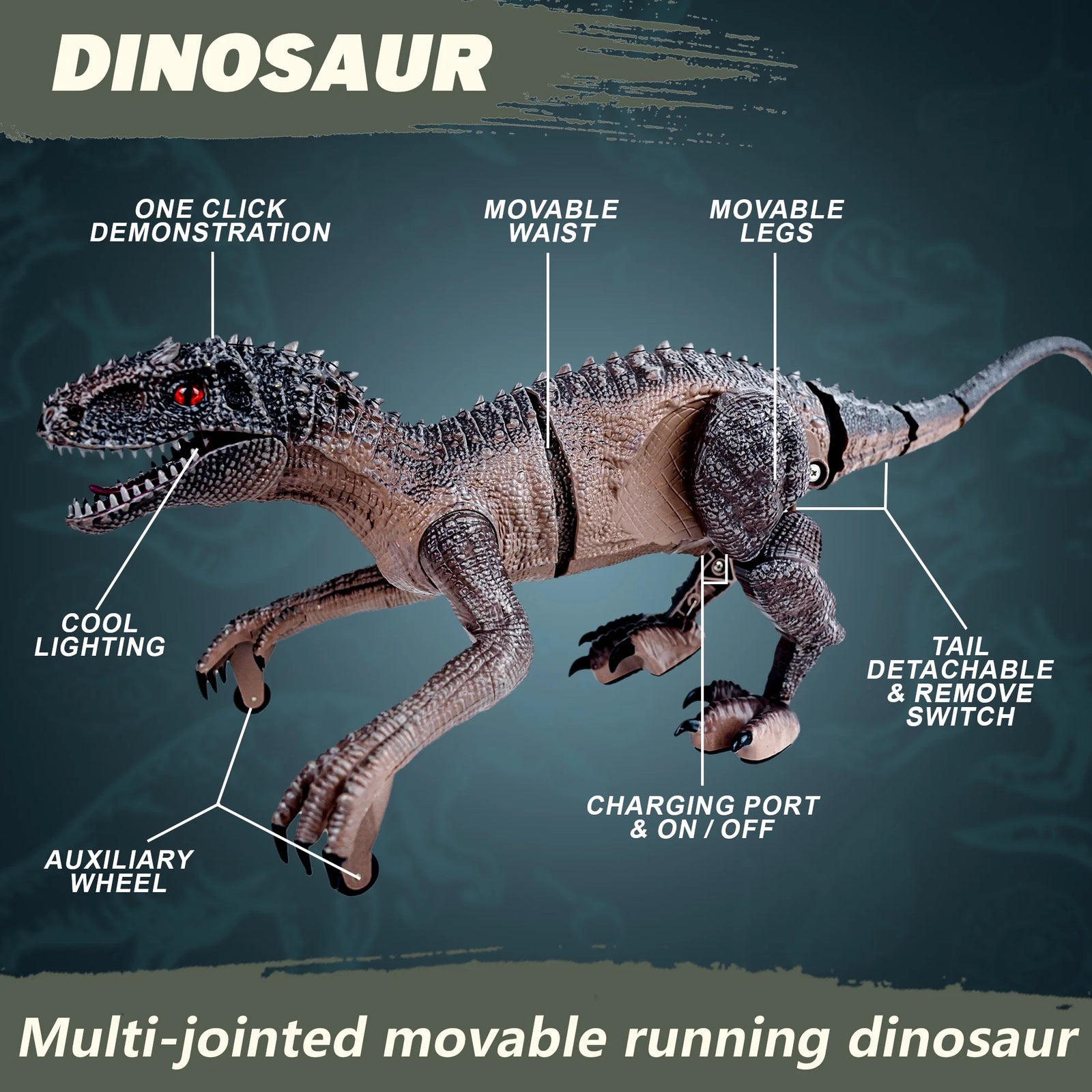 Remote Control Dinosaur Toy for Kids, LED Lightup Walking Roaring Velociraptor, RC Dinosaur Toys for 3-6 Boys Girls