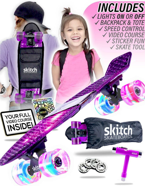 Load image into Gallery viewer, Complete Skateboard Gift Set for All Ages with 22 Inch Mini Cruiser Board + Skateboard Backpack + Skate Tool + Tote Bag
