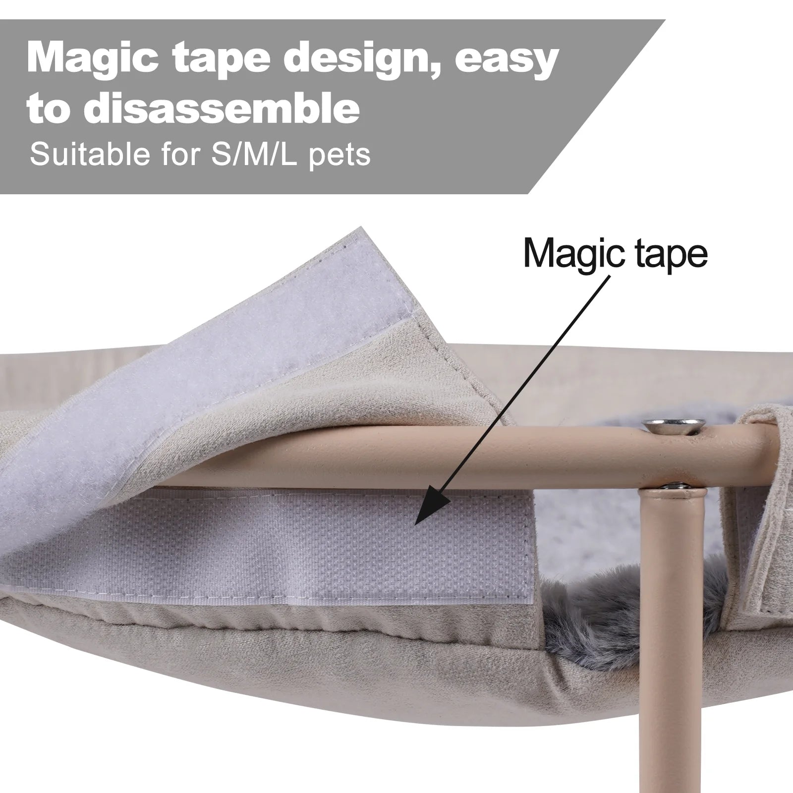 Cat Hammocks, Elevated Cat Bed with Bouncy Ball & Bell, for Cats and Small Dogs, Off-White