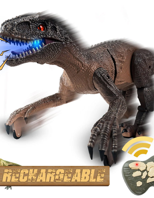 Load image into Gallery viewer, Remote Control Dinosaur Toy for Kids, LED Lightup Walking Roaring Velociraptor, RC Dinosaur Toys for 3-6 Boys Girls
